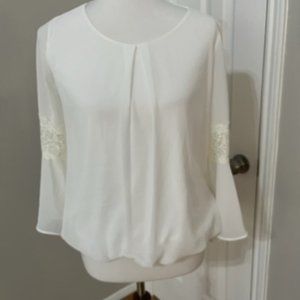 A. BYER White Polyester Blouse / Bell Sleeves with Lace Size M